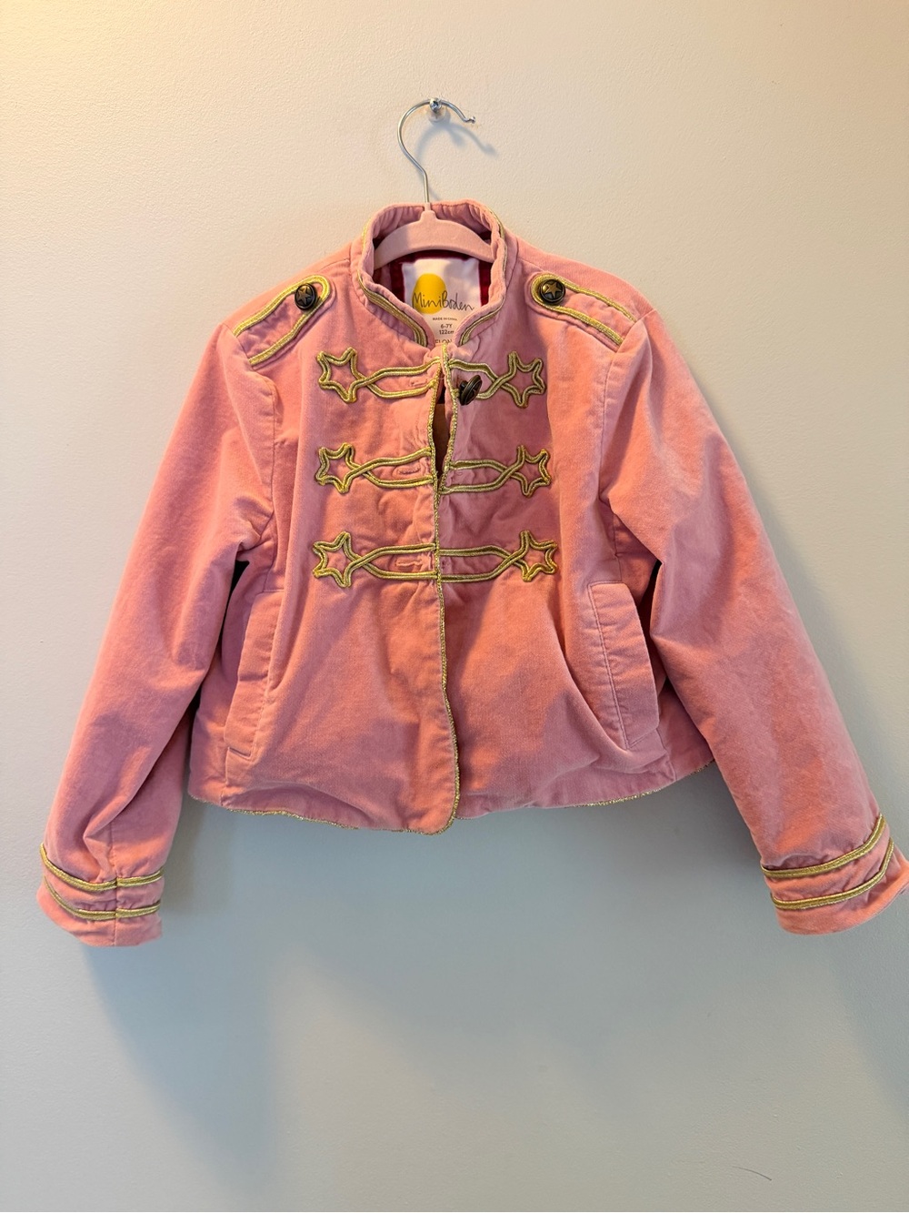 Mini Boden Pink Military-Style Jacket with Gold Trim